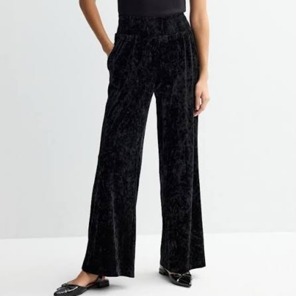 Farmers Market Black Wide Leg Velvet Pull-On Trouser Pants NWT
